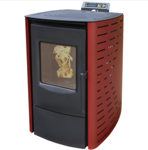 Estufa de pellets Nemaxx P6 en acero Rojo con mando a distancia – 6kW ECO-Mode