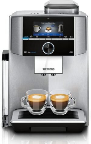 Siemens EQ.9 Plus Connect s500 TI9553X1RW – Cafetera automática conectada con pantalla TFT – Molinillo cerámico silencioso – 14 recetas de café – Modo barista – Color: Acero inoxidable