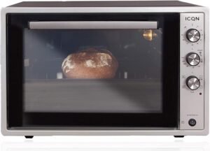 ICQN Mini Horno Eléctrico 60l, 5 Funciones, 40°-230°C, 1800 W, Acero Inoxidable Gris