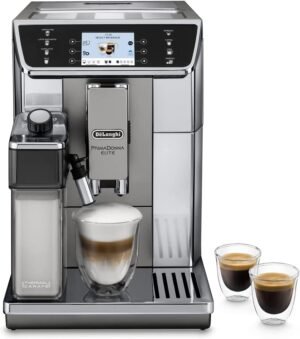Cafetera De'Longhi Prima Donna Elite ECAM 656.55. MS Totalmente automático (pantalla a color TFT de 3,5, sistema de leche integrado, control de aplicación, acero inoxidable, función de 2 vasos delanteros) Plata