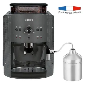 KRUPS YY4451FD Cafetera del grano a la taza, 15 bar, molinillo de granos, cafetera espresso, espumador de leche, fabricado en Francia, gris