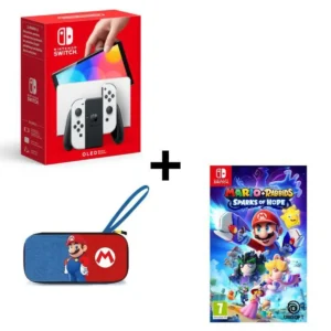Consola Nintendo Switch (modelo OLED) + Mario + Raving Rabbids: Sparks of Hope + Maletín de transporte
