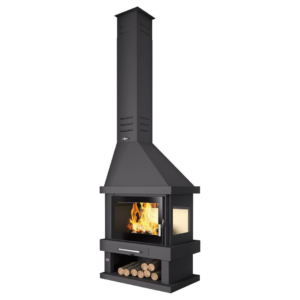 Chimenea de Leña de Esquina C-302 DK 11kW lado de cristal a la derecha