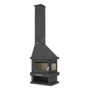 Chimenea de Leña de Esquina C-302 D 11kW lado de cristal a la derecha