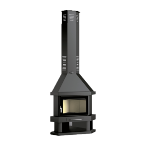 Chimenea de leña rincón C-300 RK 10,9 kW Interior Vermiculita, Cristal Serigrafiado