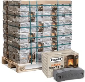 Briquetas de lignito para chimenea, paquete de 10 kg x 90, 900 kg, 1 paleta de récord